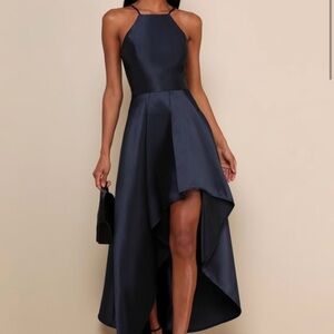 Broadway Show Navy Blue High-Low Gown
